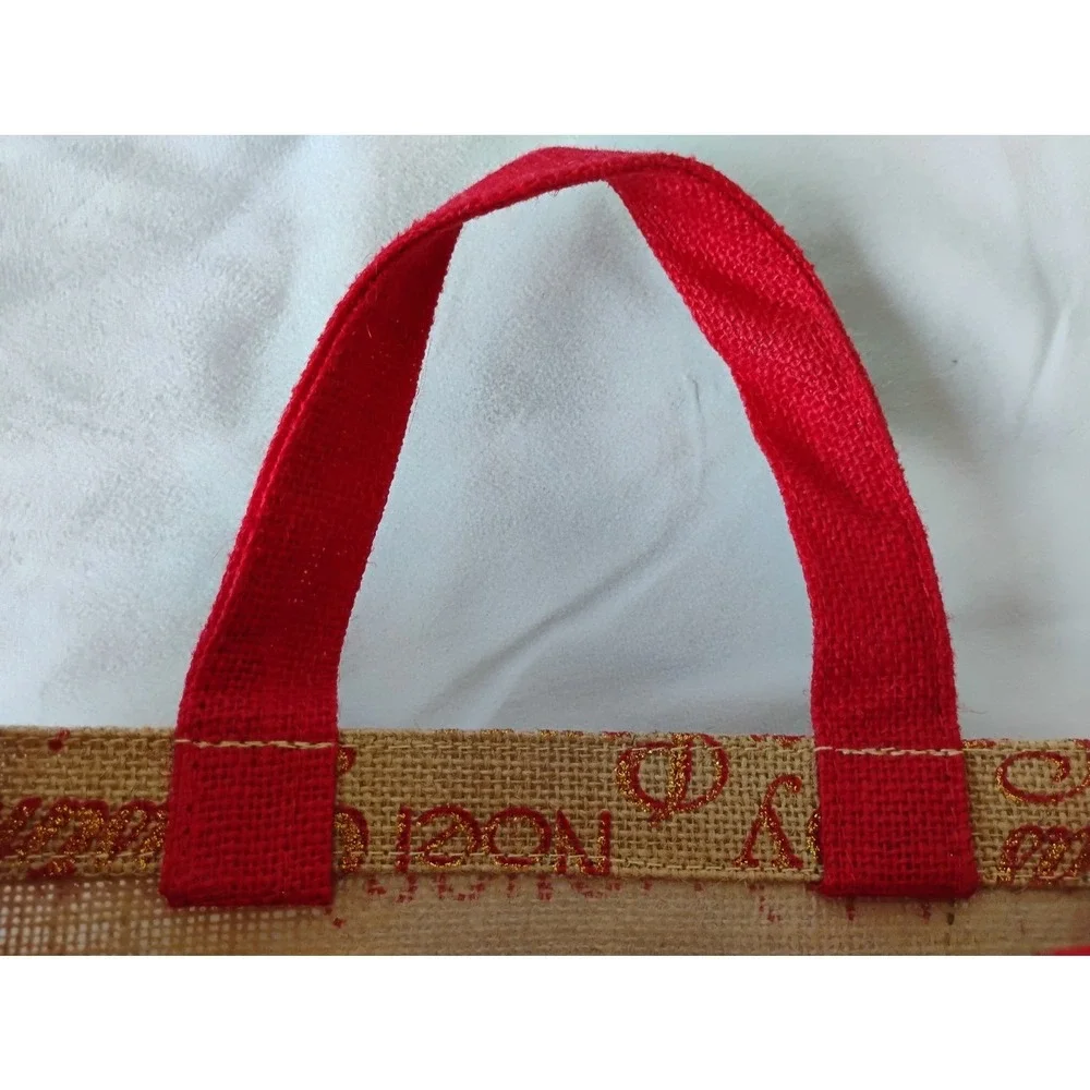 Christmas Holiday Burlap Tote Bag Happy Holidays Noel Joy‎